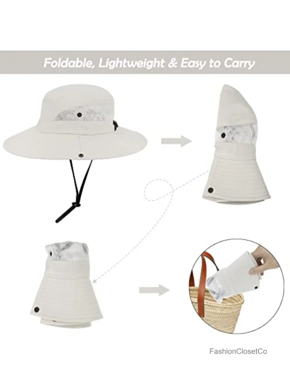Wide Brim Sun Hat with Ponytail Hole - UV Protection Outdoor